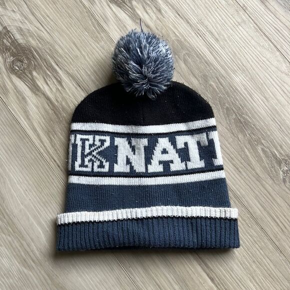 Victoria's Secret PINK Logo Bluish Pom Pom Beanie Winter Hat One Size - Picture 1 of 3